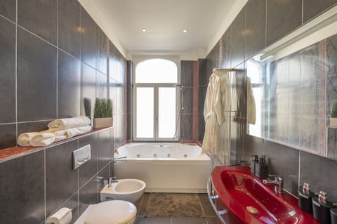 Signature Double Room | Bathroom | Hair dryer, bathrobes, towels, soap