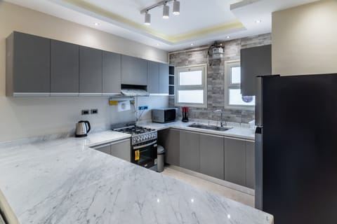 Basic Apartment | Private kitchen | Fridge, microwave, oven, stovetop
