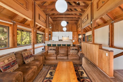 Cabin, Multiple Beds, Patio, Mountain View (Timber Lodge Yosemite) | Living area | 35-inch flat-screen TV with digital channels, fireplace