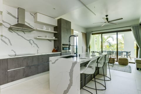 Kitchen, Living Room and Patio with Beach View