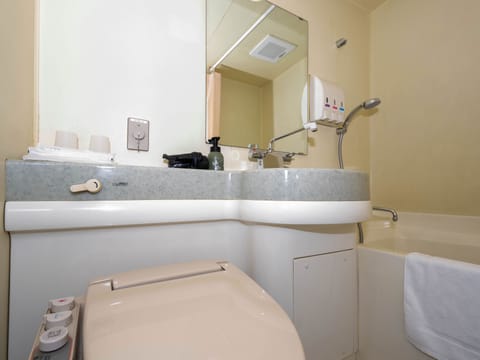 Combined shower/tub, free toiletries, hair dryer, electronic bidet