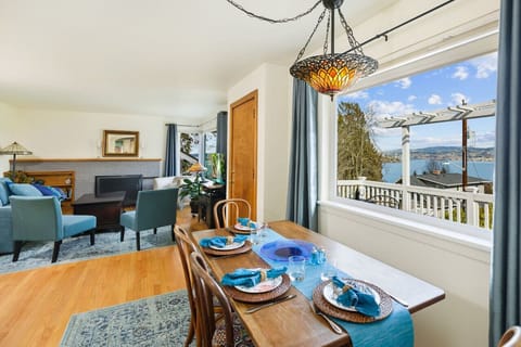 Dining table with lake views.