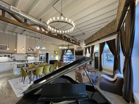 Plenty of room and seating in the living room, dining room kitchen area