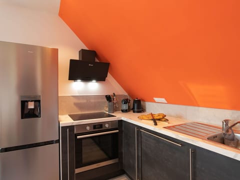 Cabinetry, Sink, Building, Tap, Wood, Countertop, Orange, Interior Design, Kitchen, Floor