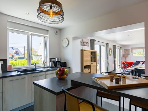 Cabinetry, Countertop, Kitchen Sink, Window, Sink, Table, Yellow, Interior Design, Kitchen, Wood