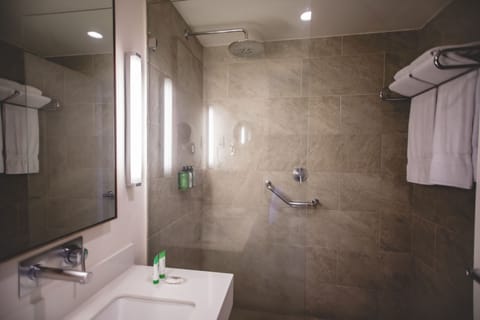 Shower, eco-friendly toiletries, hair dryer, towels