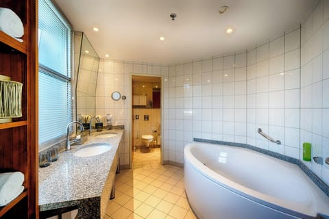 Suite | Bathroom | Hair dryer, towels, soap, shampoo