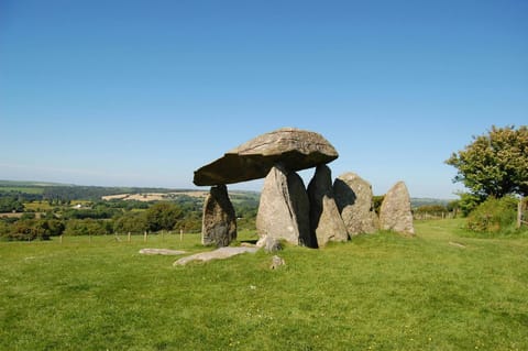 The ancient burial chamber at Pentre Ifan with a huge capstone on three upright stones