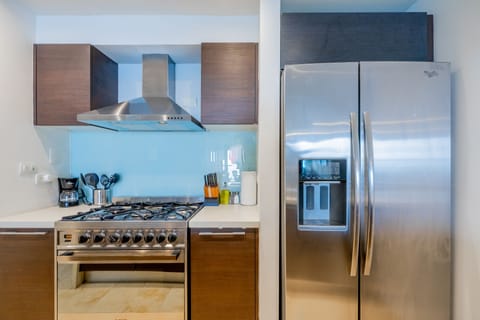 Apartment (17B) | Private kitchen | Fridge, microwave, oven, electric kettle