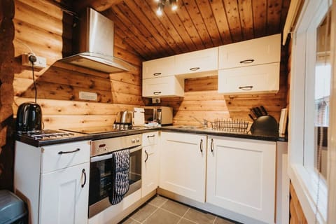 Comfort Cabin | Private kitchen | Full-size fridge, microwave, oven, stovetop