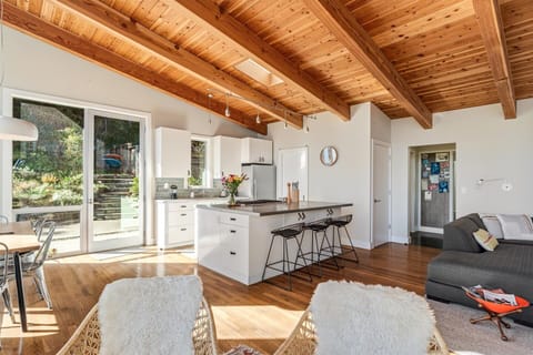 Open beam ceilings into the high-end kitchen