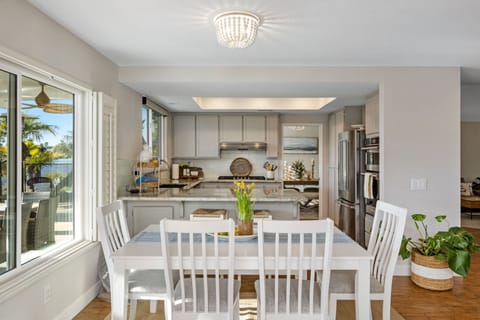 Dining room table with bench seat and 2 counter chairs