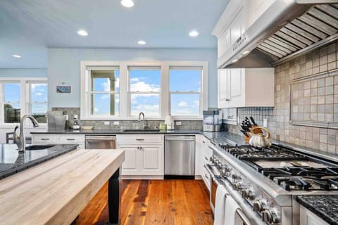 The kitchen has ample counter space and up to date appliances.