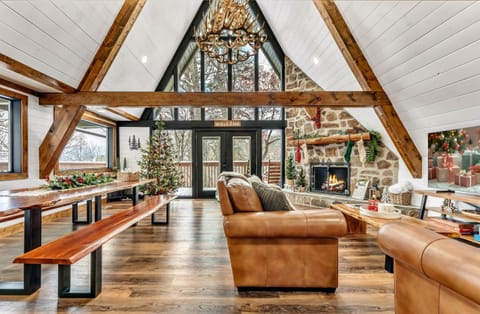 Spacious living area with Christmas Decor