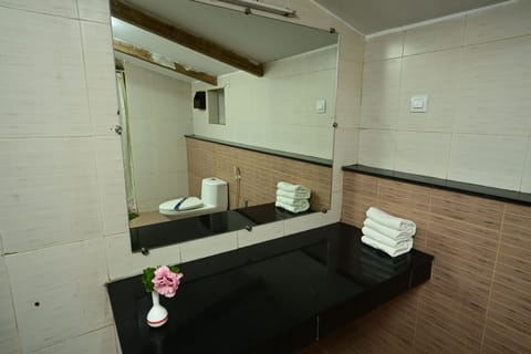 Family Studio Suite | Bathroom | Shower, designer toiletries, towels, soap