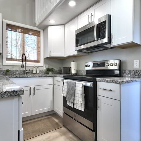 Fully stocked kitchen.