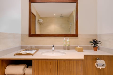 Deluxe Twin Cottage | Bathroom | Shower, rainfall showerhead, hair dryer, slippers