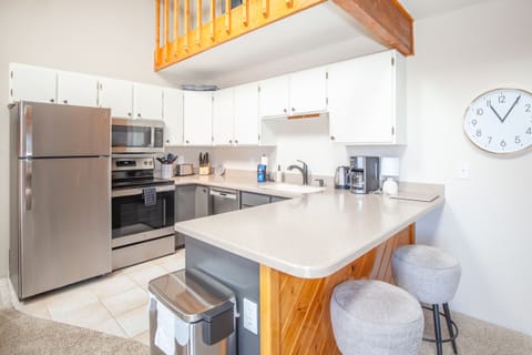 Granite counter tops, stainless steel appliances and all the gadgets you need