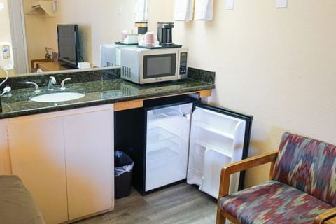 Mini-fridge, microwave, coffee/tea maker