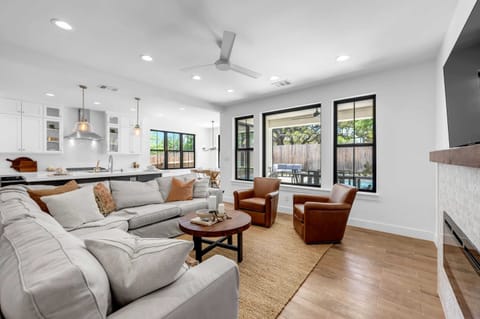 Watch the kids swim in the pool from inside