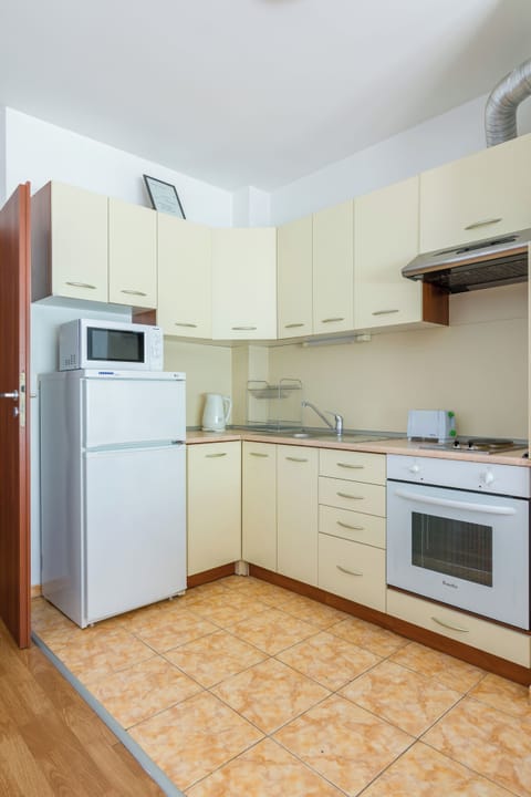 Basic Apartment | Private kitchen | Fridge, microwave, stovetop, electric kettle