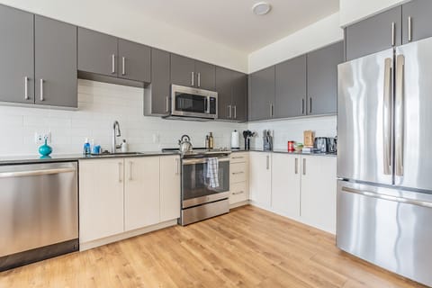 City Apartment, City View | Private kitchen | Fridge, microwave, oven, stovetop