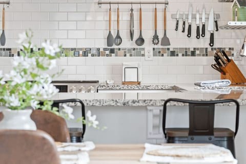 Kitchen comes stocked with all the needed cooking essentials to prepare your perfect meal!