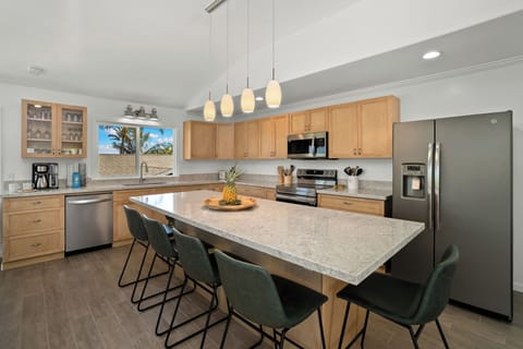 Kitchen island and bar seating