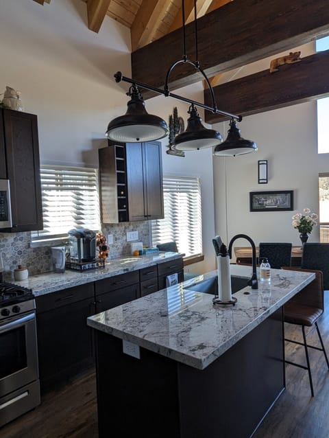 Fully equipped kitchen with dimmable lights and new Frigidaire appliances.