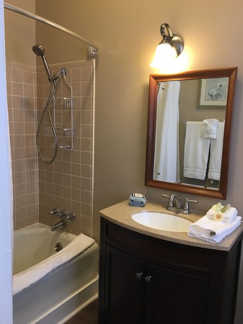 Family Cottage, 1 Bedroom, Kitchen, Mountain View (Pet Friendly) | Bathroom | Combined shower/tub, rainfall showerhead, free toiletries, hair dryer