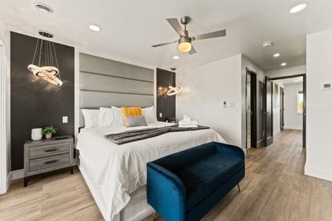 Crisp white walls create a serene retreat.