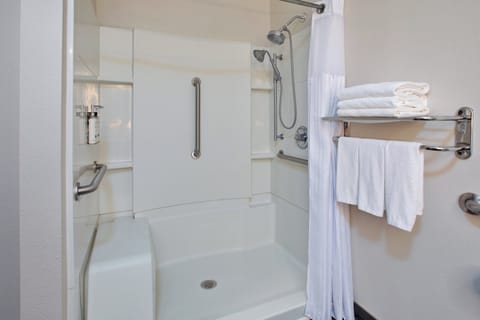 Combined shower/tub, free toiletries, hair dryer, towels