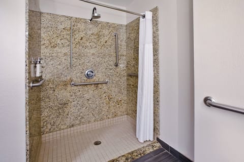 Combined shower/tub, free toiletries, hair dryer, towels