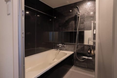 Combined shower/tub, free toiletries, hair dryer, towels