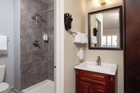 Combined shower/tub, hair dryer, towels