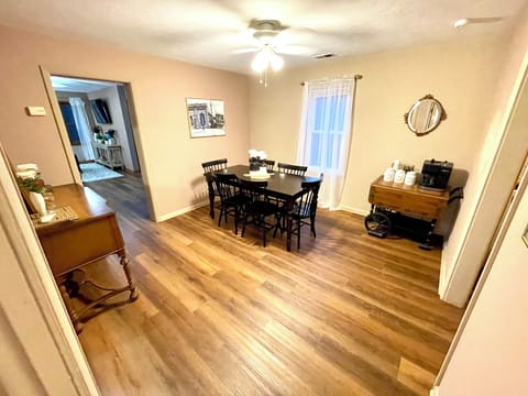 The dining room is the perfect place to gather over a meal or play a board game