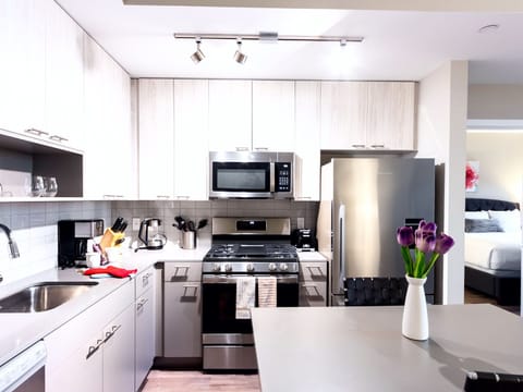 Deluxe Apartment, Balcony | Private kitchen | Full-size fridge, microwave, oven, stovetop