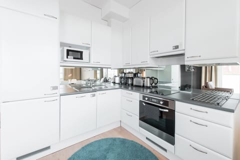 Basic Apartment | Private kitchen | Fridge, microwave, oven, stovetop