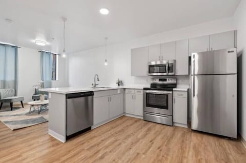 Premium Apartment | Private kitchen | Full-size fridge, microwave, oven, stovetop