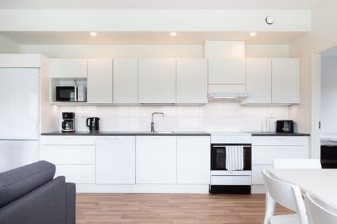 Standard Apartment | Private kitchen | Fridge, microwave, oven, stovetop