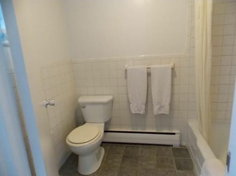 Combined shower/tub, free toiletries, hair dryer