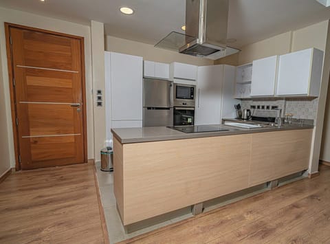 Deluxe Apartment, City View | Private kitchen | Fridge, microwave, cookware/dishes/utensils