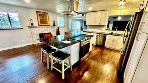 Kitchen with pantry and refridgerator