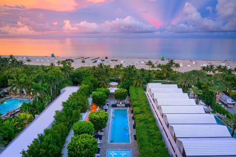 On the beach, beach cabanas, sun loungers, beach towels