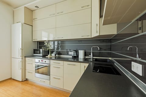 Comfort Apartment | Private kitchen | Full-size fridge, microwave, oven, stovetop