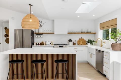 A fully equipped kitchen for your cooking needs.