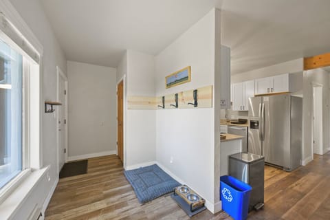 We provide a dog bed and bowls