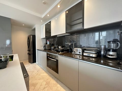 Luxury Apartment, City View | Private kitchen | Full-size fridge, microwave, oven, dishwasher