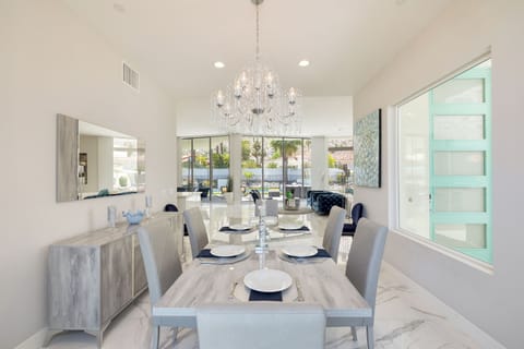 Spacious dining table for six for your gatherings.