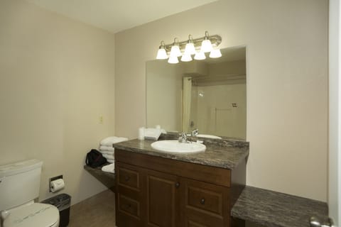 Deluxe Apartment, 1 Bedroom, Kitchenette | Bathroom | Combined shower/tub, free toiletries, hair dryer, towels